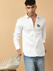 OFFMINT Classic Spread Collar Long Sleeves Cotton Casual Shirt