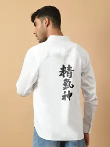 OFFMINT Classic Typography Printed  Spread Collar Cotton Casual Shirt