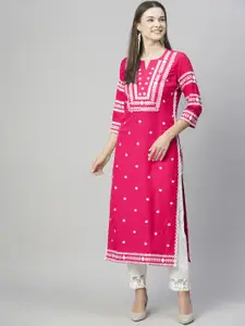 Anni Designer Notch Neck Geometric Embroidered Straight Kurta