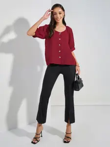 Styli Puff Sleeves Shirt Style Top