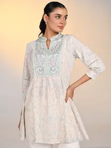 Lakshita Ethnic Motifs Embroidered Schiffli Thread Work Mandarin Collar Kurti