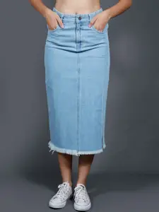 The Roadster Lifestyle Co. Denim Straight Midi Side Slit Skirt