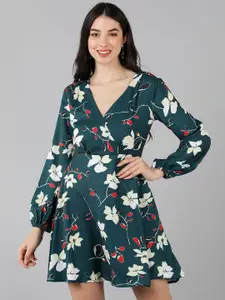 KALINI Floral Printed Crepe Fit & Flare Dress Comes With A Belt