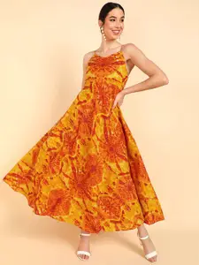 KALINI Tie and Dye Printed Cotton Fit and Flare Maxi Dress