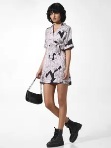 ONLY ONLNARUTO SS Graphic Printed Shirt Collar Wrap Mini Dress