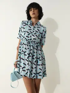 ONLY ONLDDAPHNE SS Geometric Printed Shirt Collar Fit & Flare Mini Dress