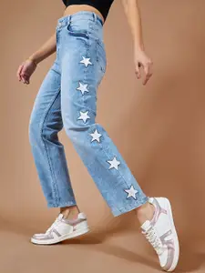 DOLCE CRUDO Women Blue Slim Fit High Rise Clean Look Heavy Fade Stretchable Jeans