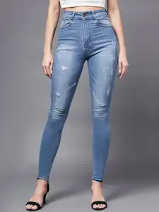 Miss Chase Women Skinny Fit High-Rise Mildly Distressed Stretchable Jeans