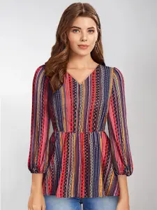 TOOCHKI Ethnic Motifs Printed Puff Sleeve Cinched Waist Top