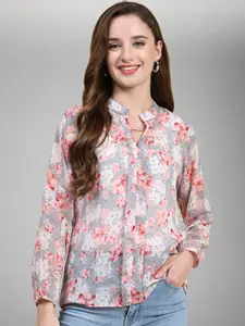 TOOCHKI Floral Print Mandarin Collar Georgette Top