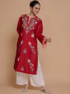 HOUSE OF KARI Floral Embroidered Pastels Cotton Straight Kurta