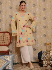 HOUSE OF KARI Floral Embroidered Notch Neck Cotton Straight Kurta