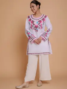 HOUSE OF KARI Floral Embroidered Pastels Cotton Straight Kurta
