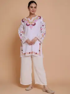 HOUSE OF KARI Floral Embroidered Notch Neck Cotton Straight Kurta