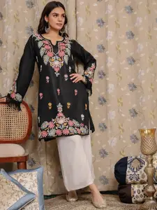 HOUSE OF KARI Floral Embroidered Cotton Straight Kurta