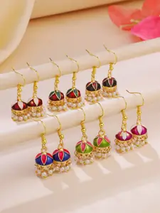 Yellow Chimes Set of 6 Meenakari Beaded Jhumkas