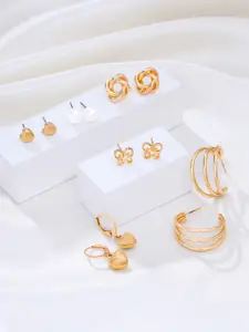 Yellow Chimes Set Of 6 Gold-Plated Contemporary Stud & Hoop Earrings