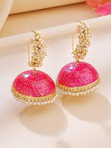 Yellow Chimes Gold-Plated Meenakari Beaded Jhumkas