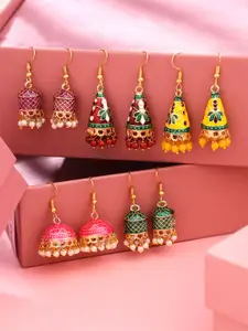 Yellow Chimes Set of 5 Gold-Plated Meenakari Beaded Jhumkas
