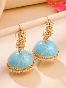 Yellow Chimes Gold-Plated Meenakari Contemporary Jhumkas