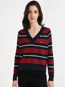 Tommy Hilfiger Striped V-Neck Long Sleeves Organic Cotton Pullover Sweater