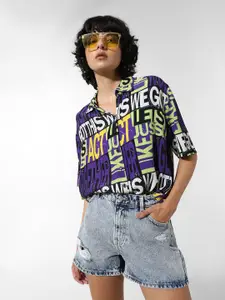 ONLY ONLGOT TYPO SS Typography Printed Spread Collar Casual Shirt