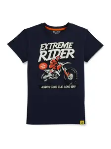 Gini and Jony Boys Biker Printed Round Neck Cotton T-shirt