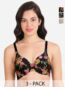 shyaway Pack Of 3 Floral Underwired Lightly Padded T-shirt Bras With All Day Comfort
