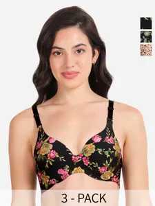 shyaway Pack Of 3 Floral Printed Lightly Padded T-shirt Bra- All Day Comfort