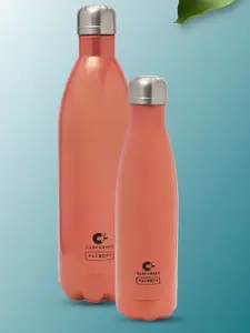 CLAY CRAFT Pink & Silver-Toned Set of 2 Stainless Steel Solid Double Wall Vacuum Water Bottle