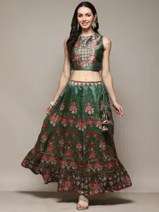 Biba Women Paisley Printed Angrakha Gotta Patti Top with Skirt