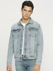 Pepe Jeans Men Washed Checked Crop Denim Jacket