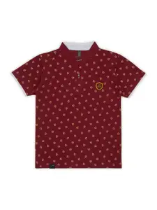 earth conscious Boys Conversational Printed Cotton Polo Collar T-shirt