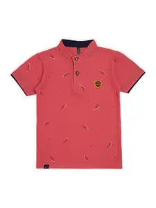 earth conscious Boys Conversational Printed Cotton Mandarin Collar T-shirt