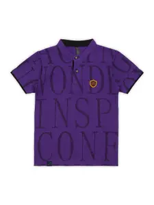earth conscious Boys Typography Printed Polo Collar Cotton Casual T-shirt