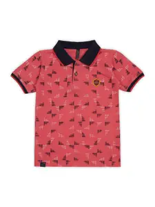 earth conscious Boys Geometric Printed Polo Collar Cotton Casual T-shirt