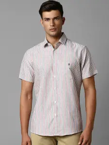 Louis Philippe Sport Spread Collar Short Sleeves Slim Fit Cotton Striped Casual Shirt