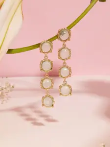 AMI Gold-Plated Stone-Studded Contemporary Drop Earrings