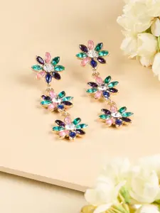 AMI Gold-Plated Stone-Studded Floral Drop Earrings