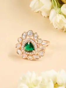 AMI Gold-Plated Cubic Zirconia-Studded Adjustable Ring