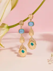 AMI Gold-Plated Stone-Studded Contemporary Drop Earrings