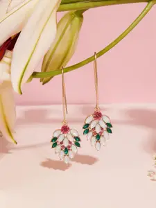 AMI Gold-Plated Stone-Studded Contemporary Drop Earrings