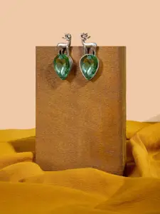 AMI Silver-Plated Stone-Studded Contemporary Drop Earrings