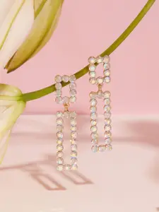 AMI Gold-Plated Stone-Studded Contemporary Drop Earrings