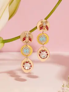 AMI Gold-Plated Stone-Studded Contemporary Drop Earrings
