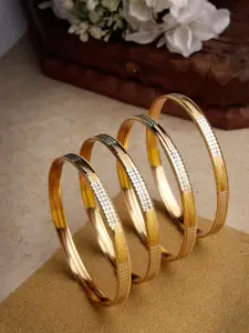 NVR Set of 4 Gold Plated Cubic Zirconia Stones Studded Bangles