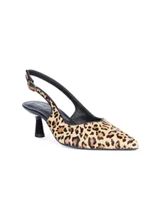 Saint G Printed Pointed Toe Leather Kitten Heeled Pumps