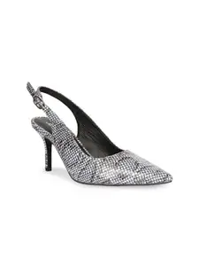 Saint G Printed Pointed Toe Leather Kitten Heeled Pumps
