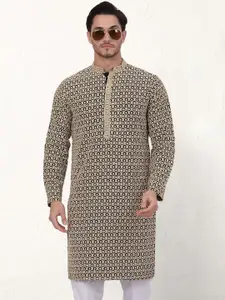 Anouk Black Geometric Embroidered Mandarin Collar Straight Kurta