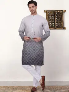 Jompers Ethnic Motifs Printed Mandarin Collar Sequinned Cotton Straight Kurta